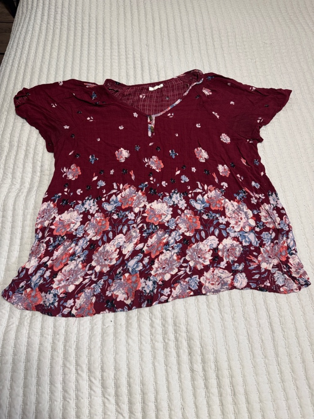Maurices Burgundy Floral Short Sleeve Blouse
